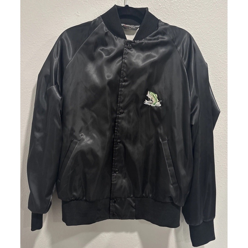 Vintage Bass Fishing Black‎ XL Satin Jacket USA Tag Embroidered